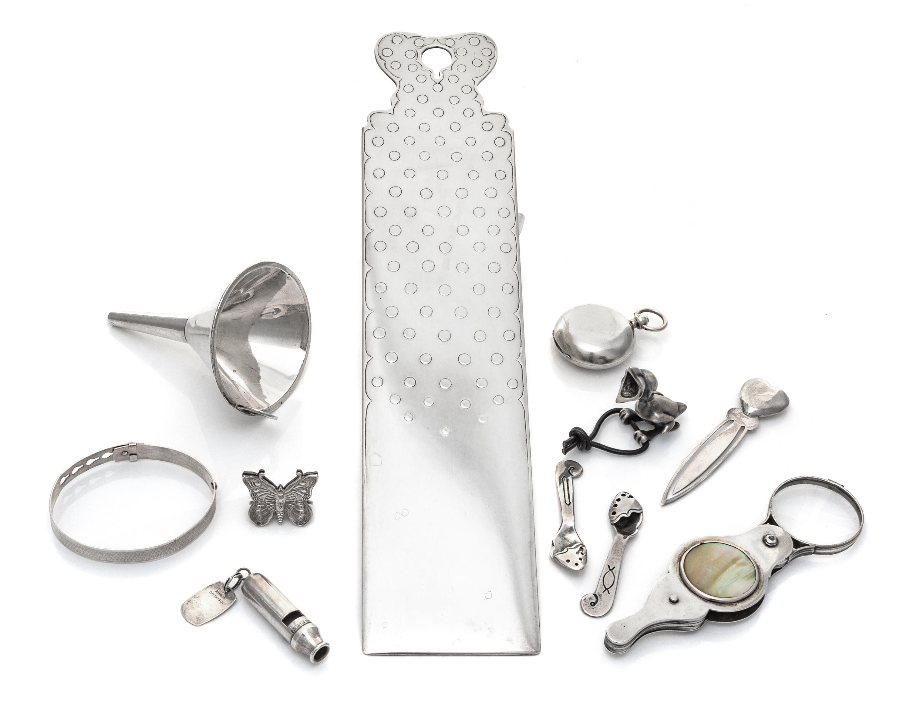 A Collection of Silver and Silver-Plate Articles, various makers, comprising a silver check cutter marked for Tiffany & Co., New York,