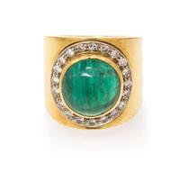 An 18 Karat Gold, Emerald and Diamond Ring, 11.50 dwts.