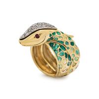BORIS LEBEAU, ENAMEL, DIAMOND AND RUBY SNAKE RING