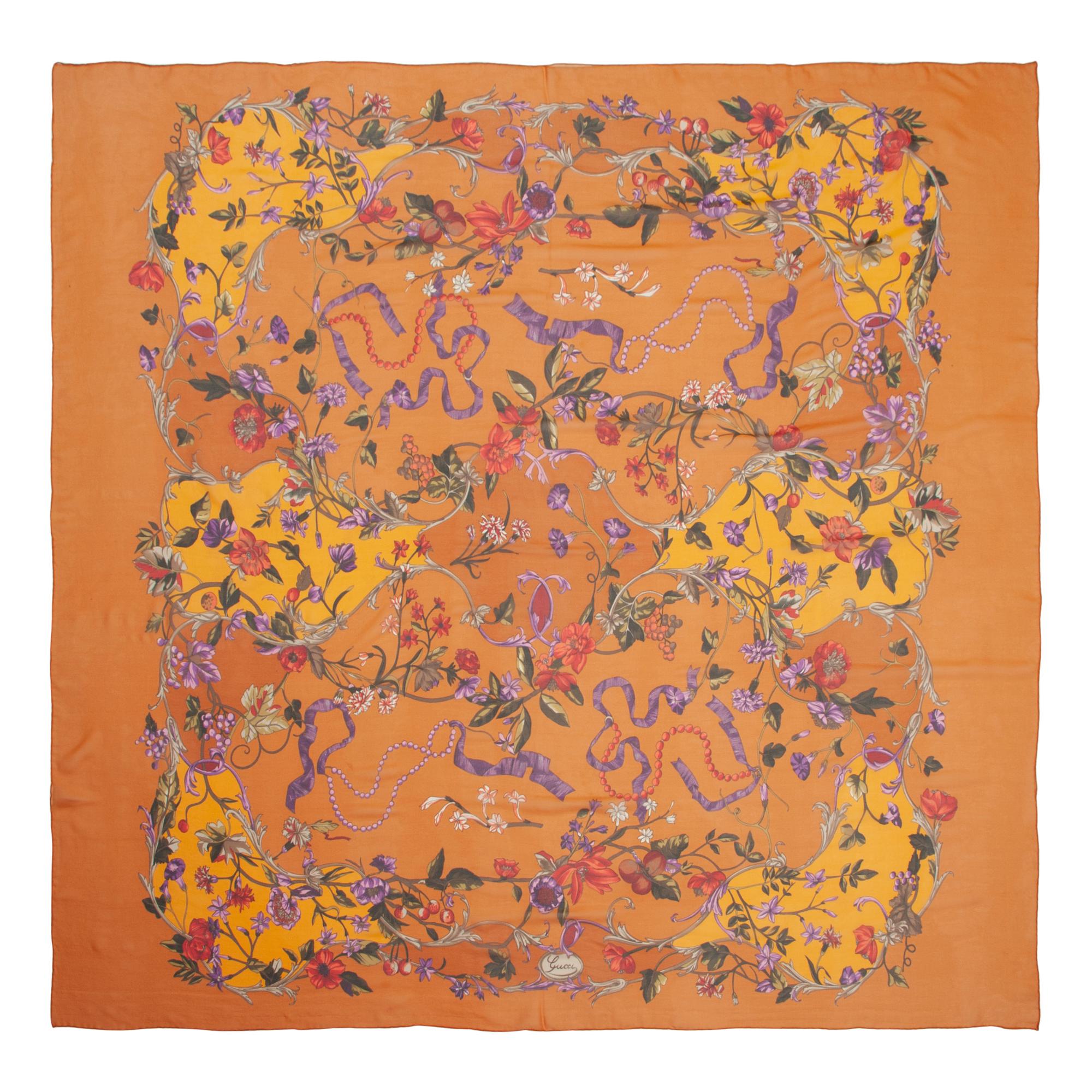 Four Designer Silk Scarves Including Lalique, Gucci, and YSL