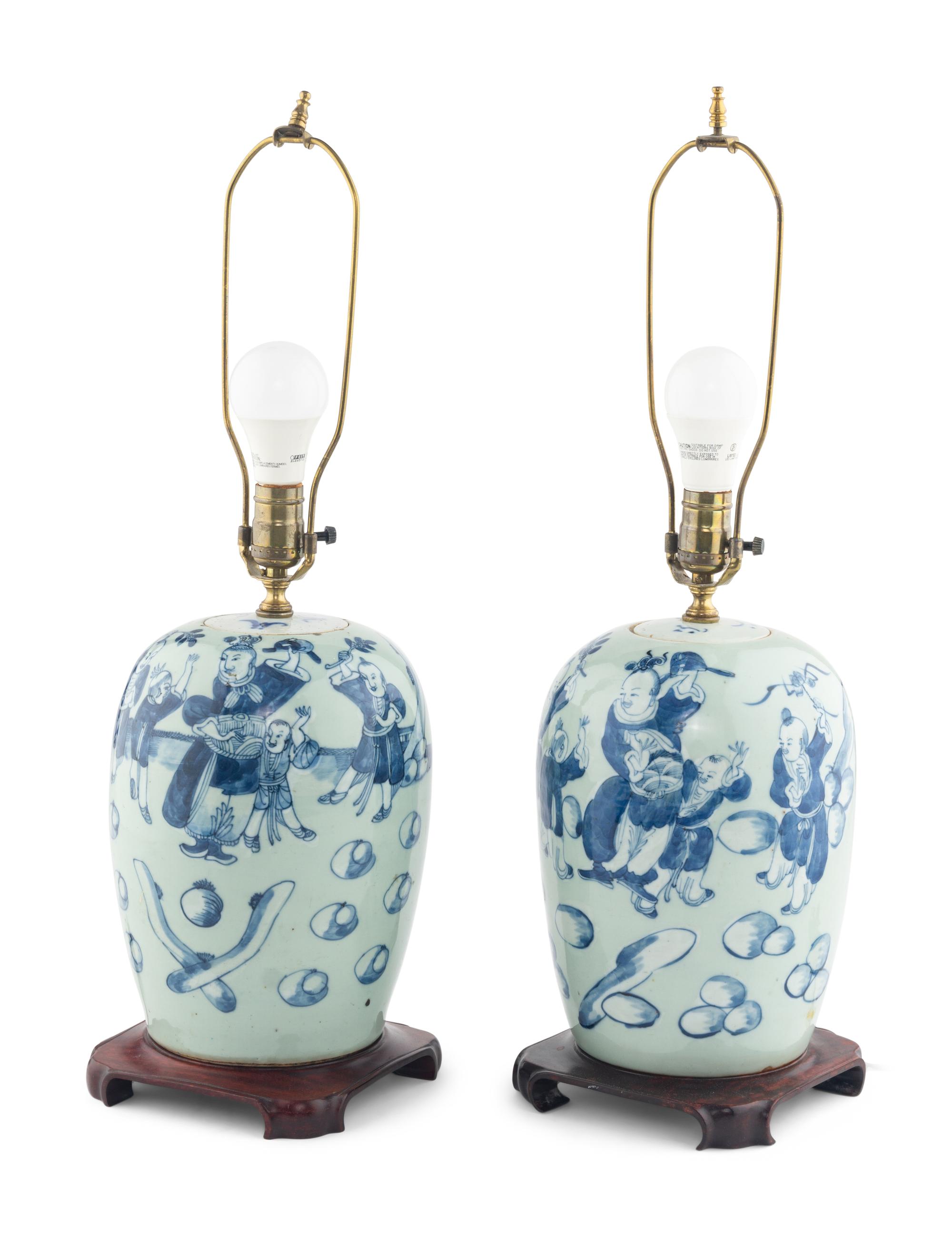 A Pair of Chinese Urns Mounted as Lamps