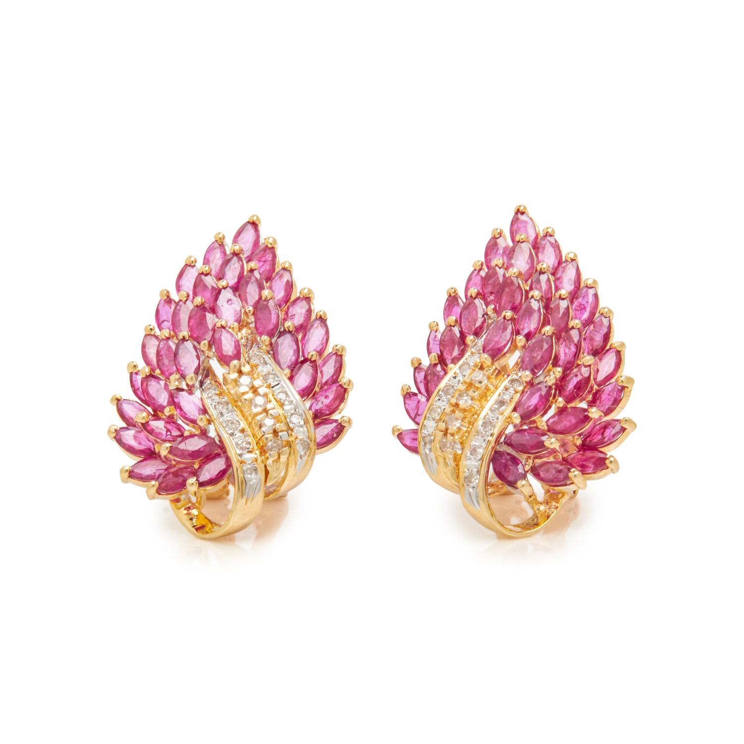 YELLOW GOLD, RUBY, AND DIAMOND EARRINGS
