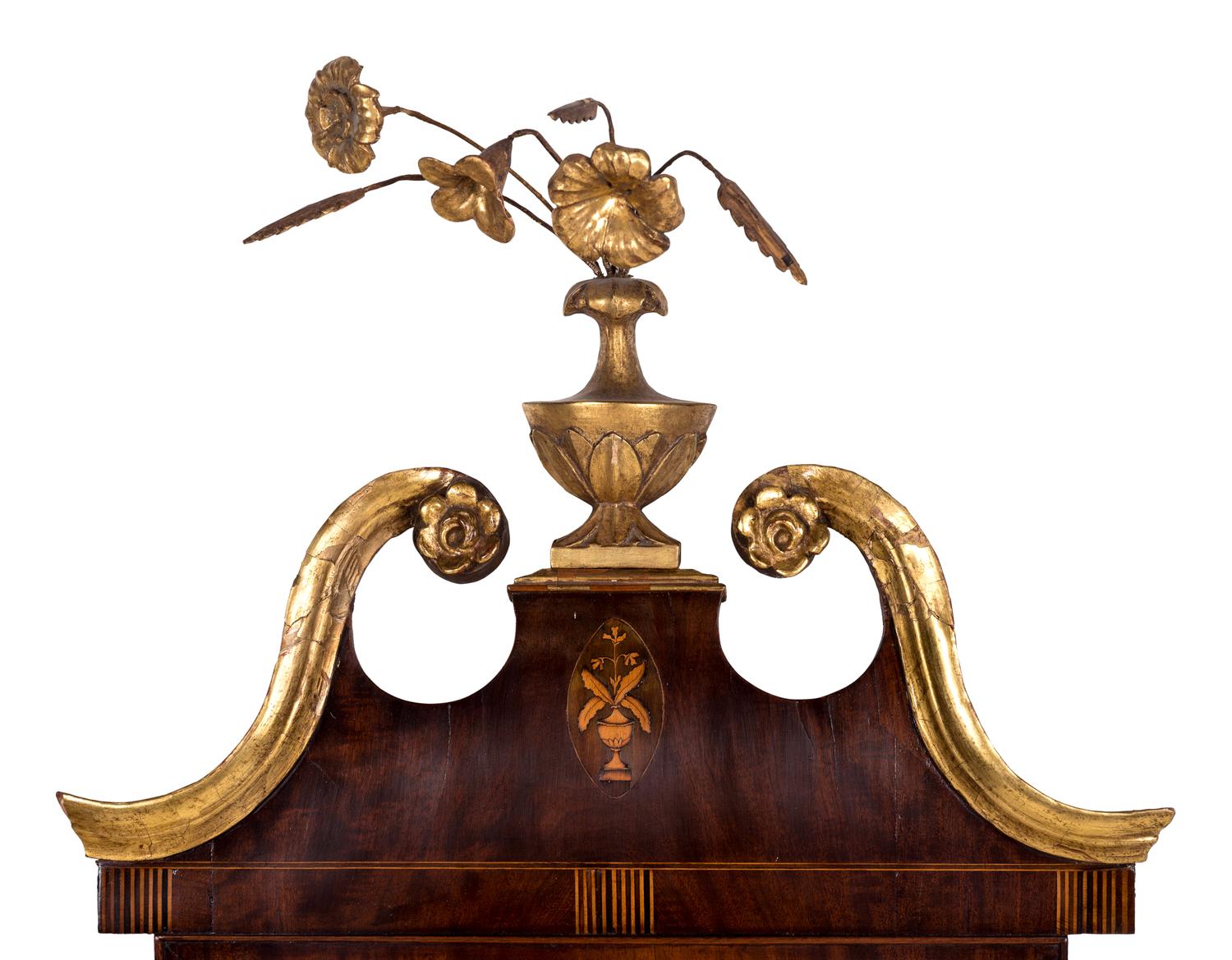 A George III Style Parcel Gilt Marquetry and Mahogany Mirror