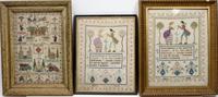 Three Needlework Samplers Height of largest 13 x width 9 inches. — FIRST HALF 20TH CENTURY