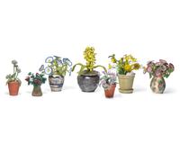A Collection of Twenty-One French Beaded and Glass Flower and Fruit Arrangements