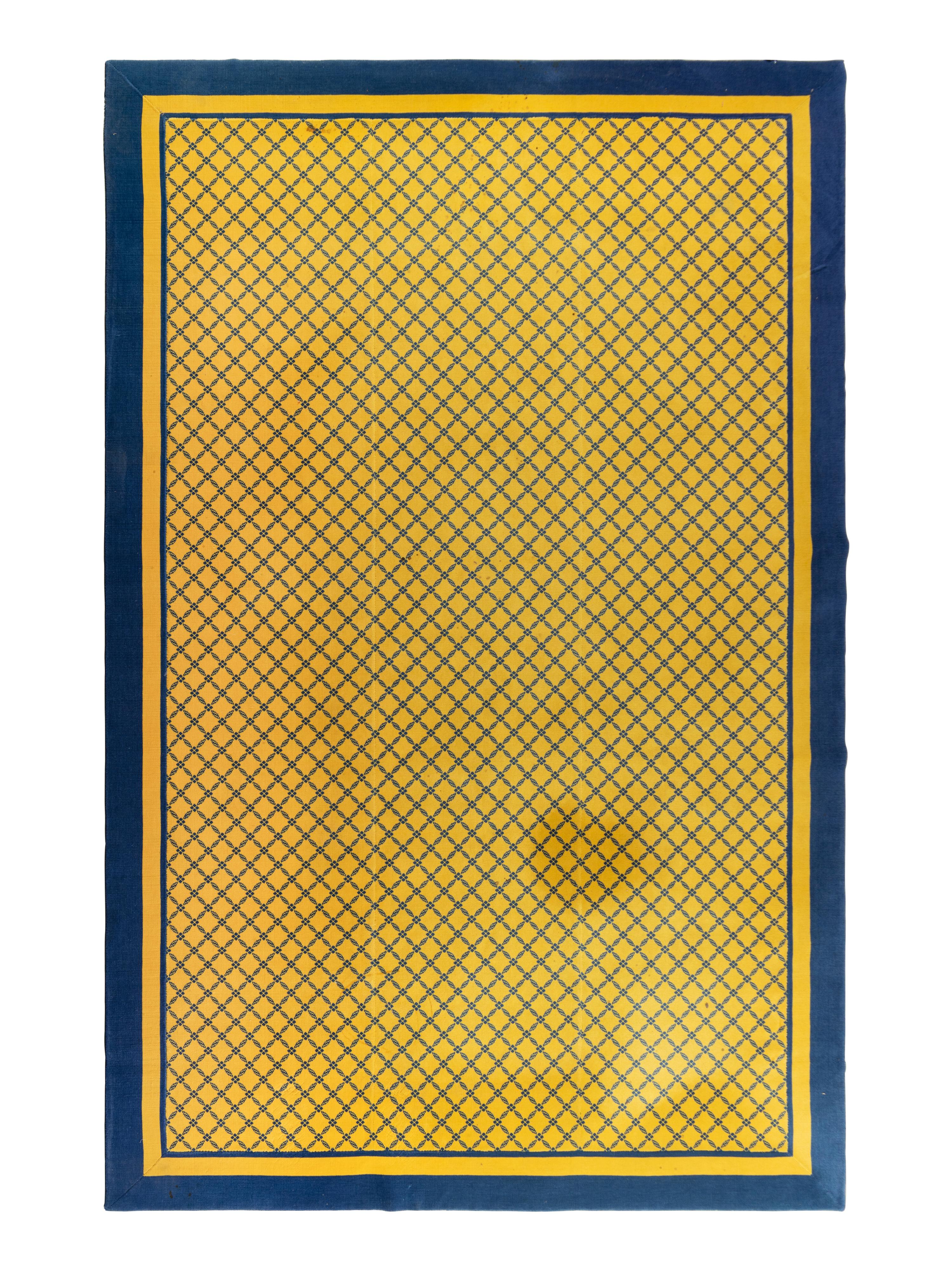 A Modern Blue and Yellow Wool Rug
