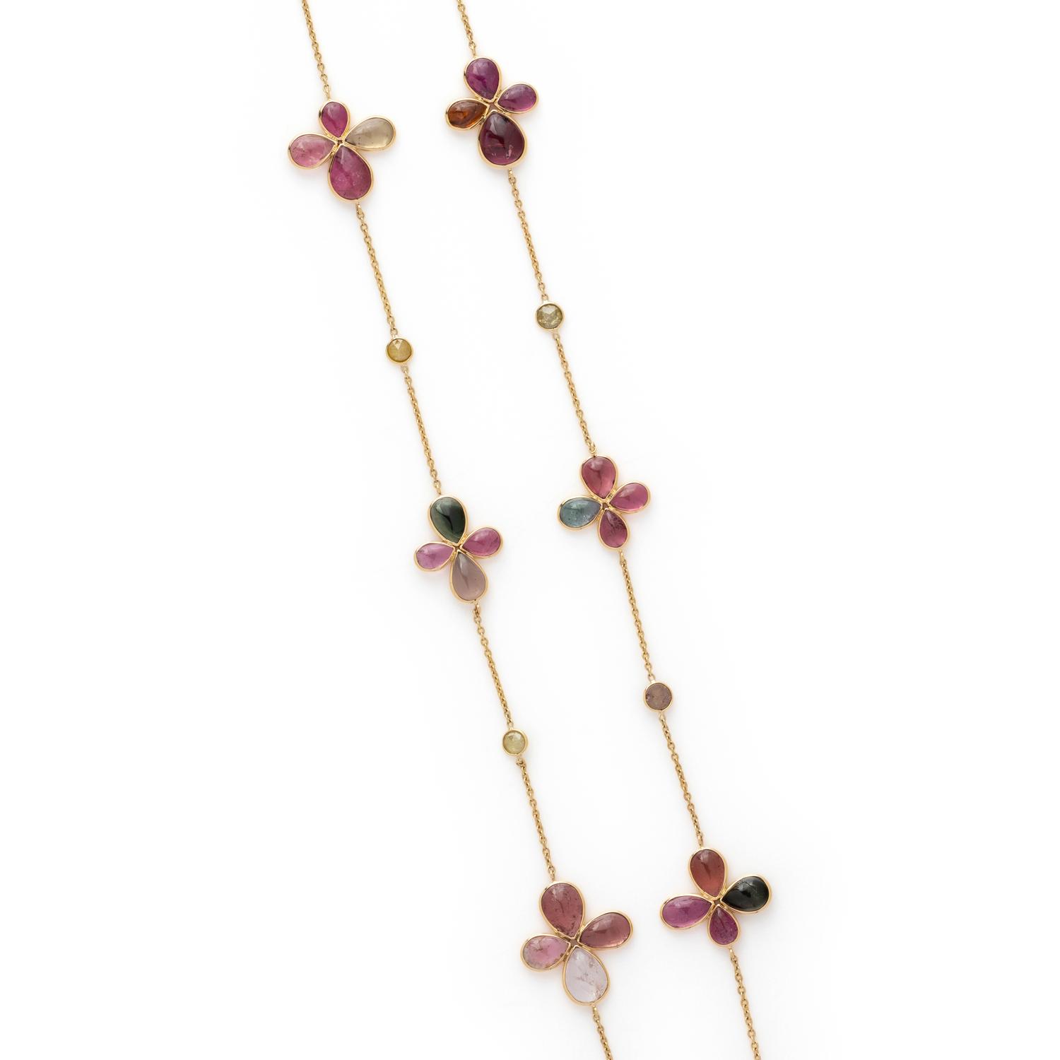 YELLOW GOLD, TOURMALINE AND COLORED DIAMOND NECKLACE