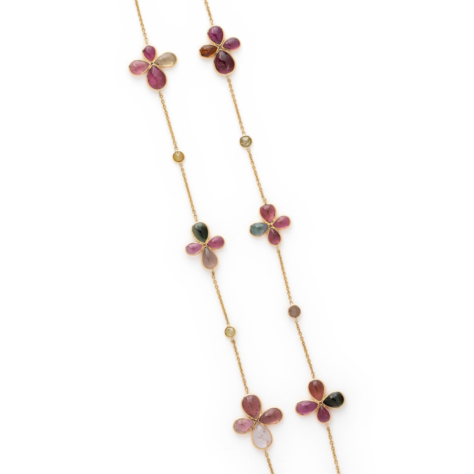 YELLOW GOLD, TOURMALINE AND COLORED DIAMOND NECKLACE