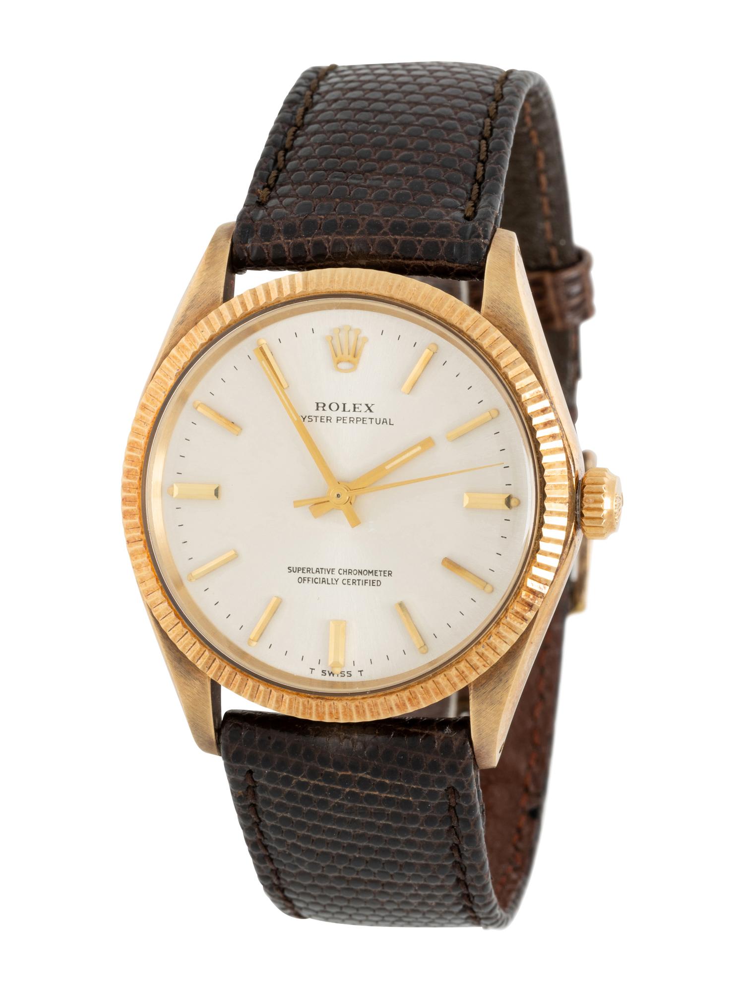 ROLEX, REF. 1005 14K YELLOW GOLD 'OYSTER PERPETUAL' WATCH WITH ROLEX BUCKLE