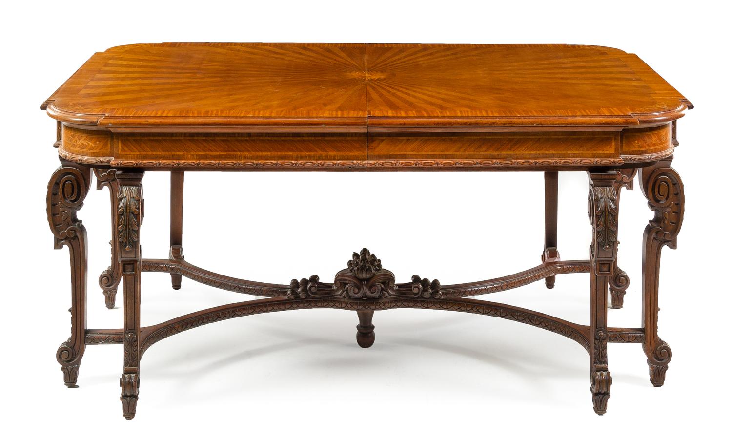 A Louis XVI Style Marquetry Dining Table Height 32 x width 69 x depth 43 1/2 inches. — ITALY, FIRST HALF 20TH CENTURY