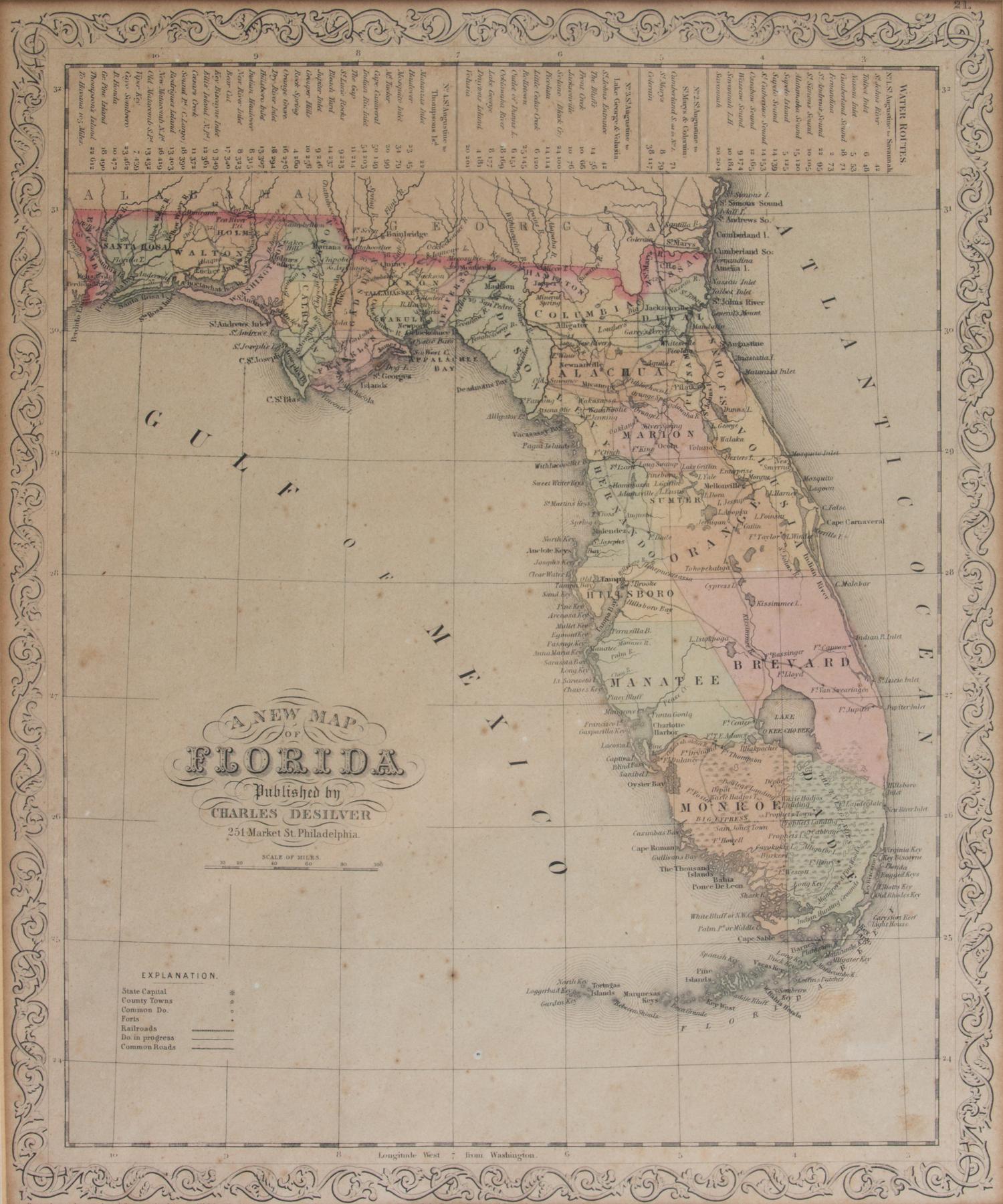 A New Map of Florida Image: 14 3/43 x 12 1/4 inches — 19TH CENTURY