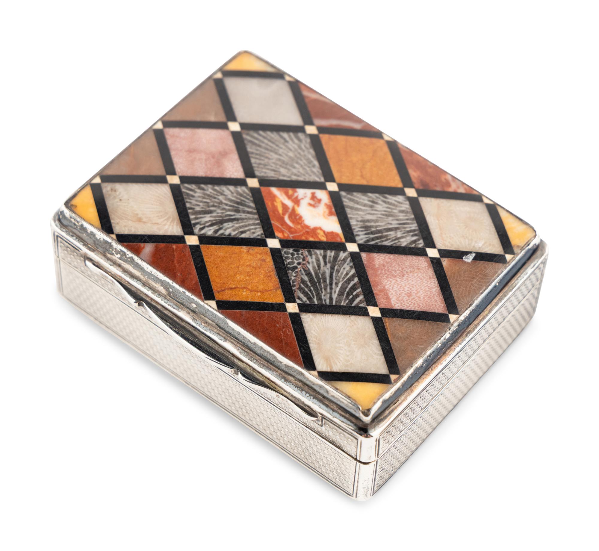 A Victorian Silver and Specimen-Marble Inset Presentation Snuff Box