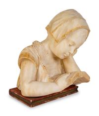 A Victorian Carved Marble Head of Young Child Reading a Primer — 19TH CENTURY
