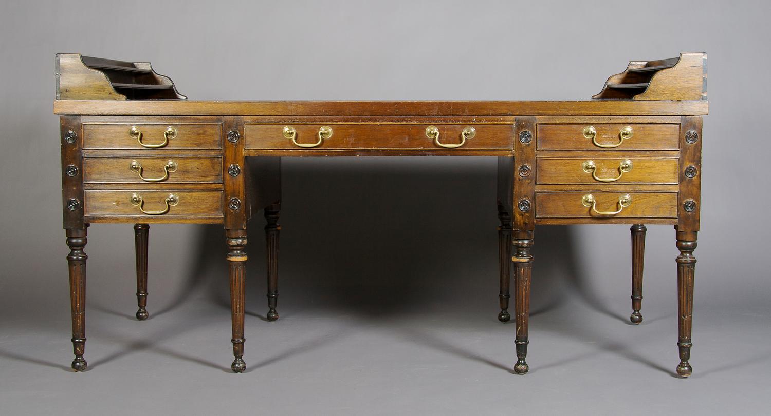 An American Mahogany George Washington Desk, Height 36 x width 70 3/4 x depth 34 3/4 inches.