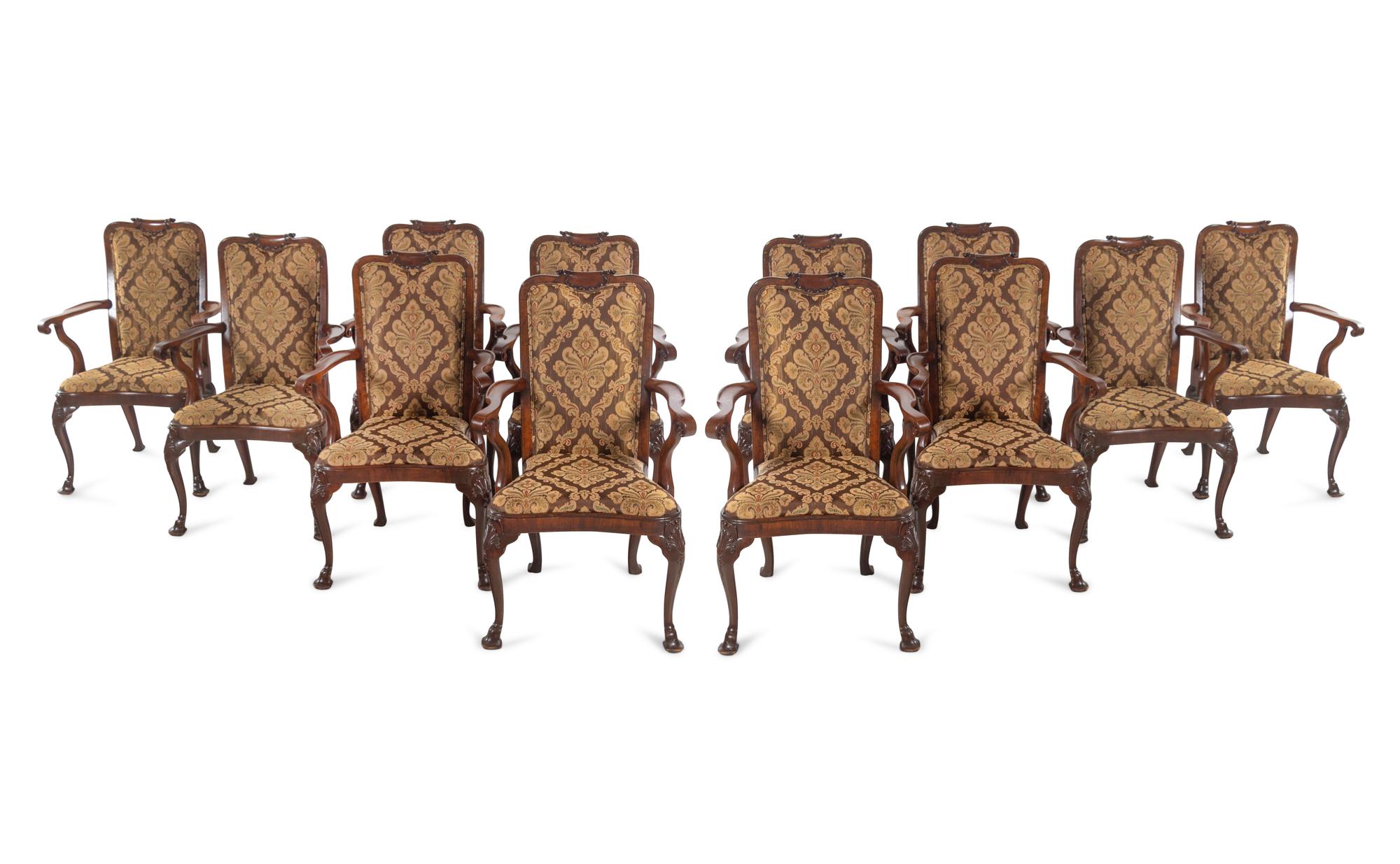 A Set of Twelve Queen Anne Style Mahogany Armchairs
