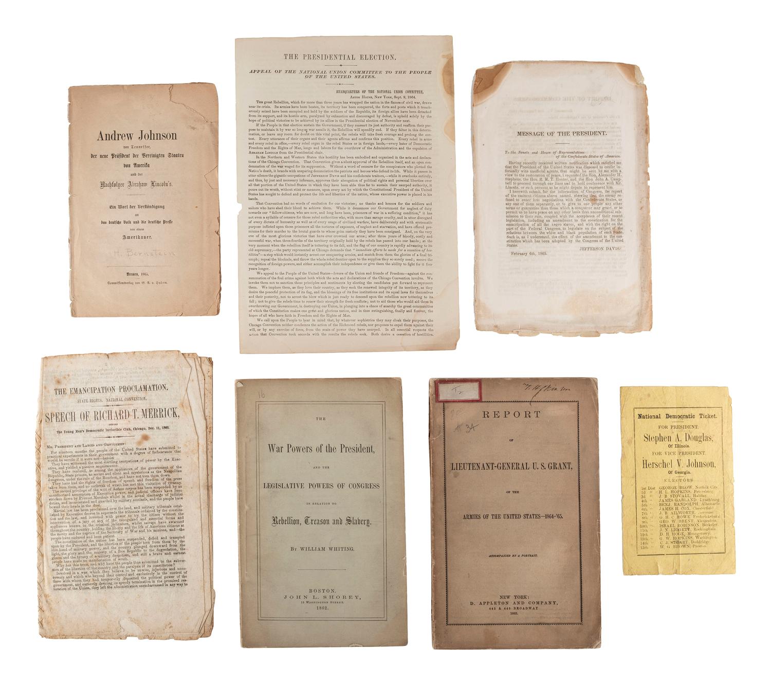 [CIVIL WAR]. A group of Civil War-era imprints and election ephemera, comprising: