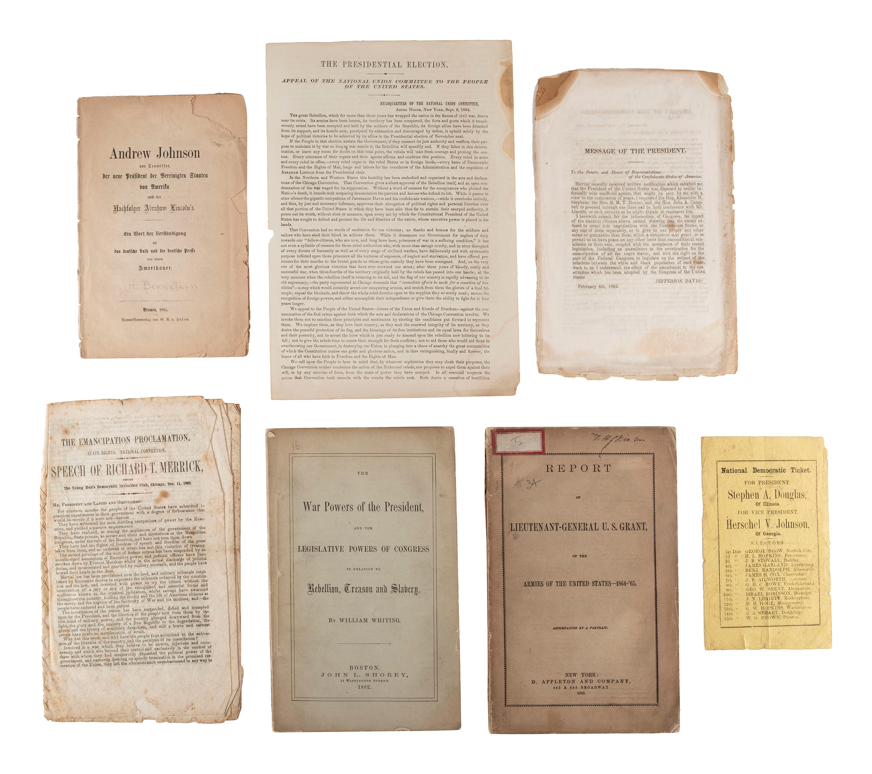 [CIVIL WAR]. A group of Civil War-era imprints and election ephemera, comprising: