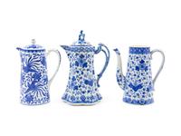 Three Japanese Export Blue and White Porcelain Coffee Pots
