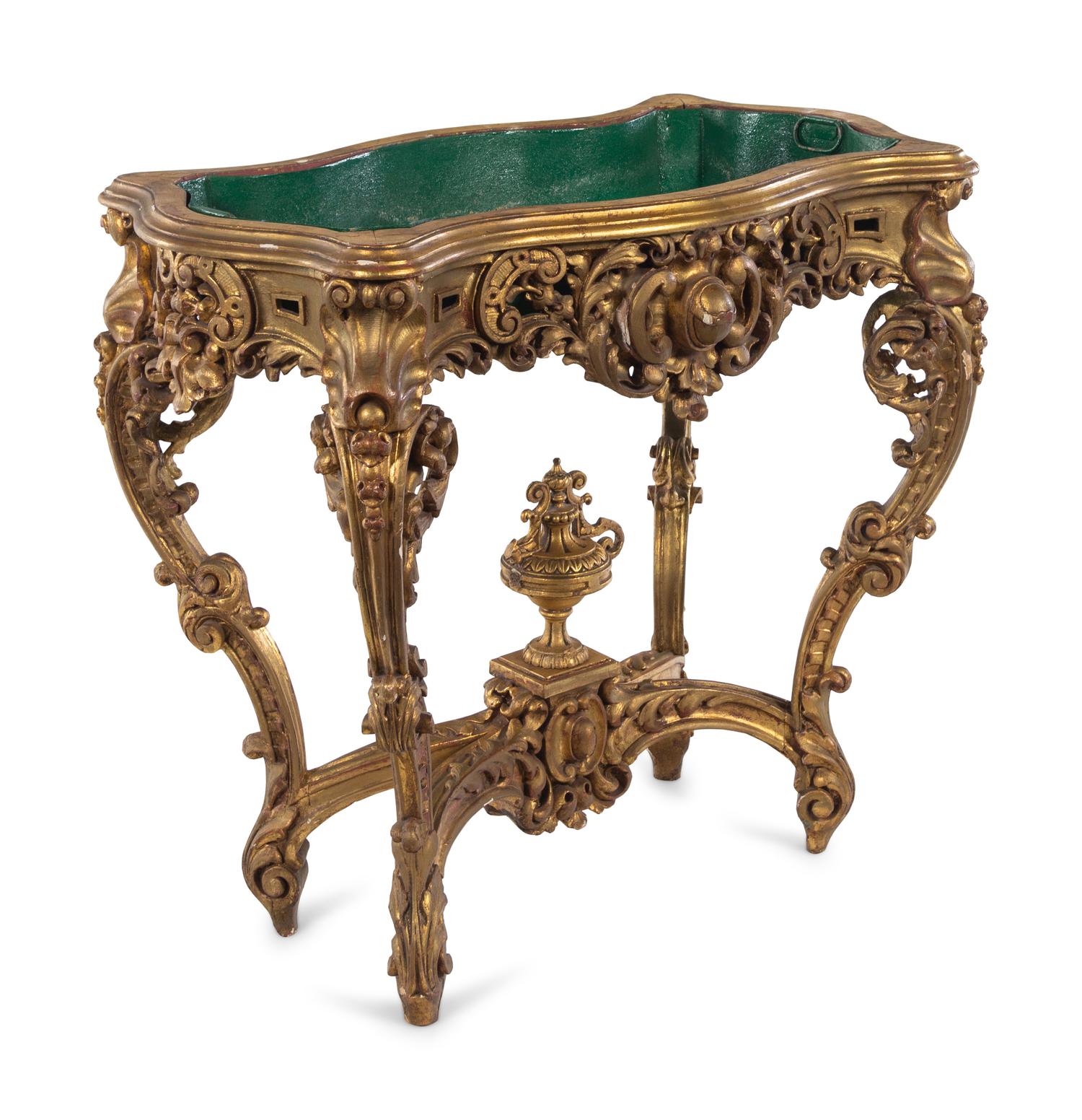 A Louis XV Style Giltwood Jardinière Table with an Associated Painted Top