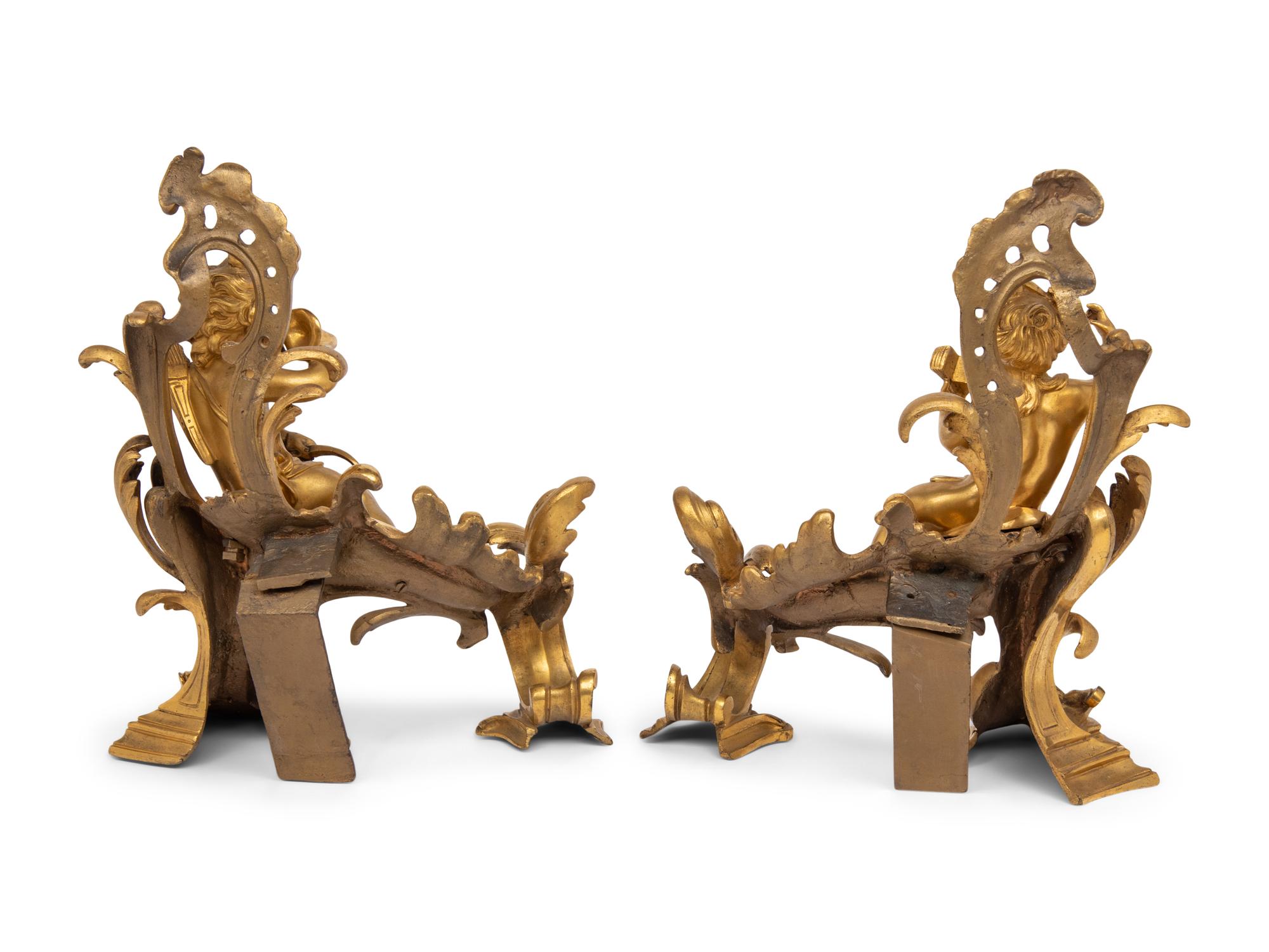 A Pair of Louis XV Style Gilt-Bronze Chenets