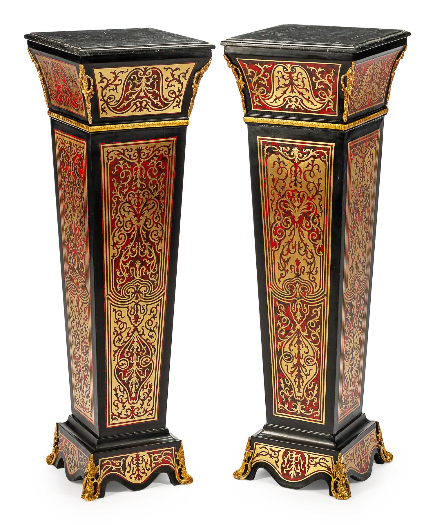 A Pair of Louis XVI Style Boulle Pedestals
