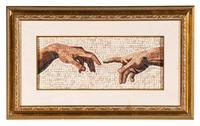 An Italian Mosaic Plaque Depicting a Detail of Creation of Adam After Michelangelo