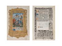 [BOOK OF HOURS]. HARDOUYN, Gilles and Germain (Paris, ca. 1500). A group of 5 printed leaves from a French Book of Hours, likely executed in the workshop of Gilles and Germain Hardouyn (Active ca. 1491-1541). Latin.