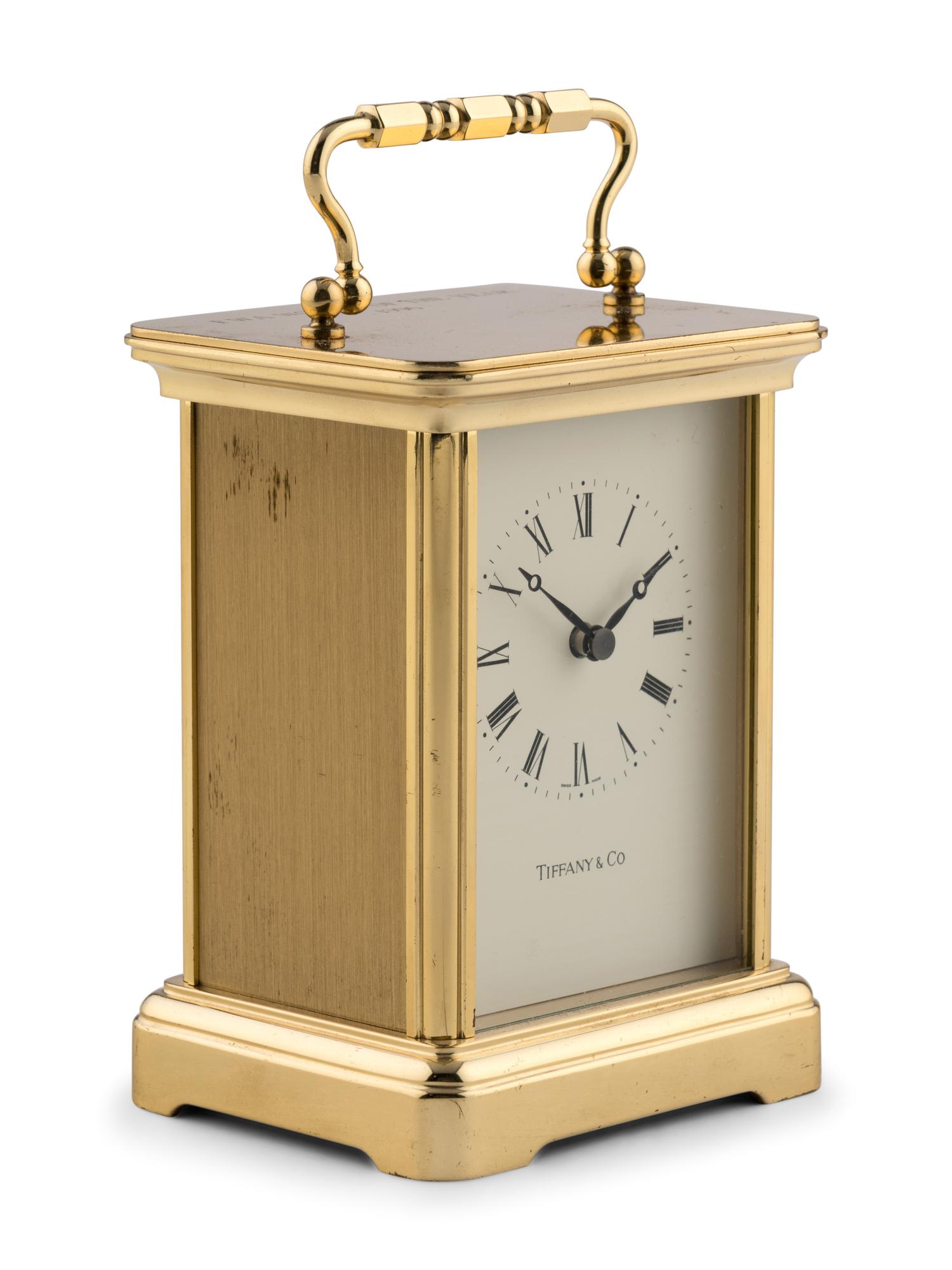 A Tiffany and Co. Brass Presentation Carriage Clock