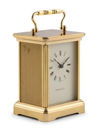 A Tiffany and Co. Brass Presentation Carriage Clock