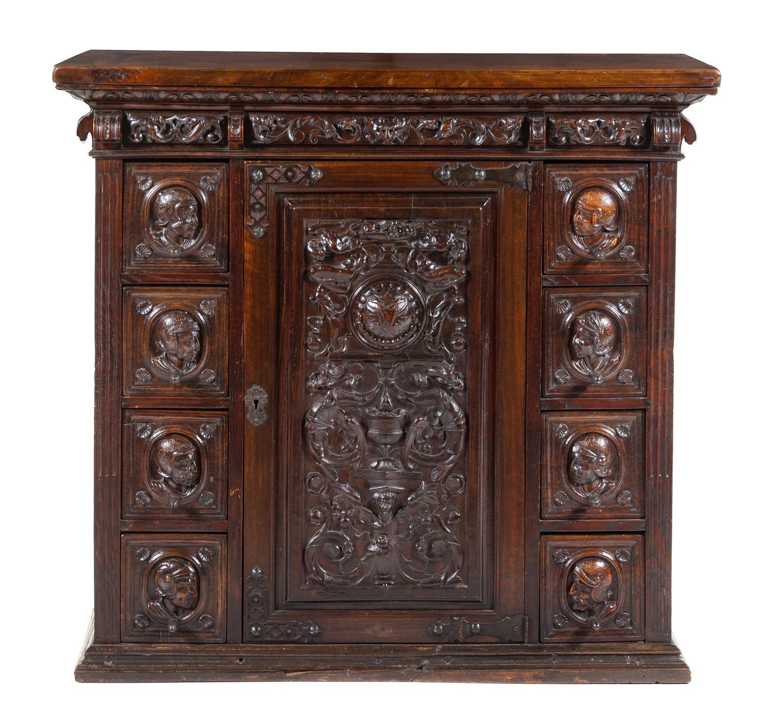 An Italian Walnut Cabinet Height 45 7/8 x width 48 1/4 x depth 16 5/8 inches. — 19TH CENTURY