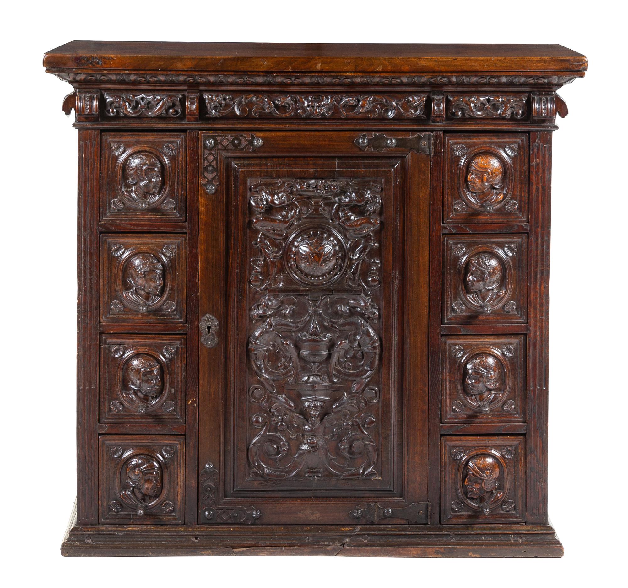 An Italian Walnut Cabinet Height 45 7/8 x width 48 1/4 x depth 16 5/8 inches. — 19TH CENTURY
