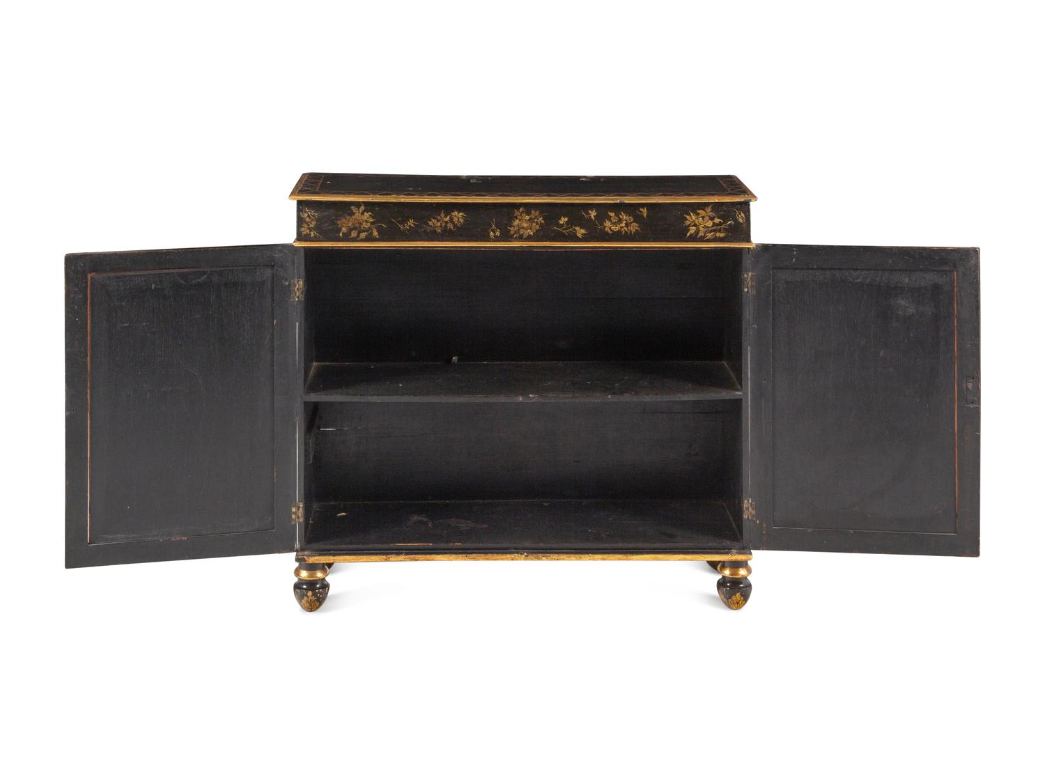 A Regency Black-Painted and Parcel-Gilt Japanned Cabinet