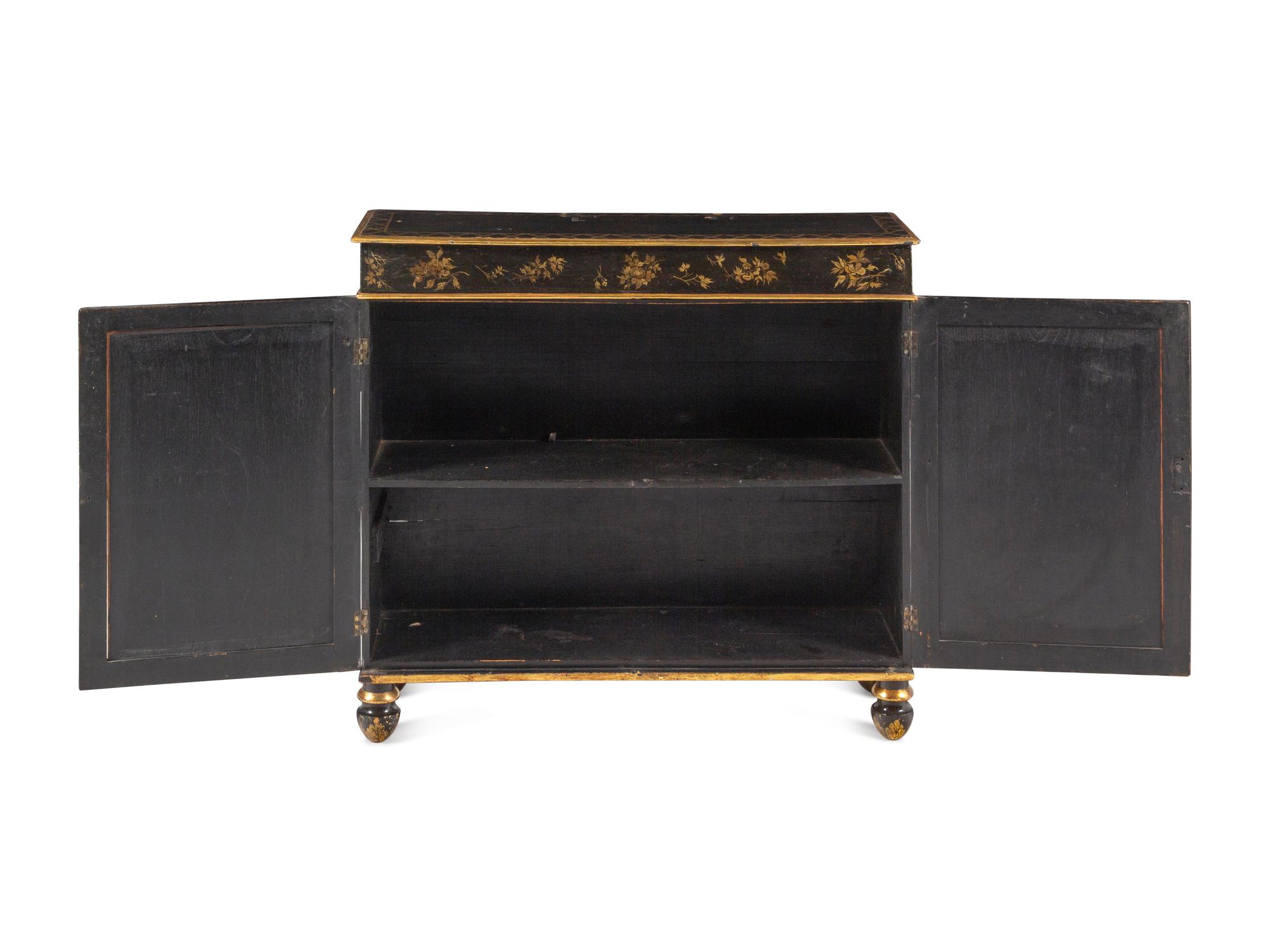 A Regency Black-Painted and Parcel-Gilt Japanned Cabinet
