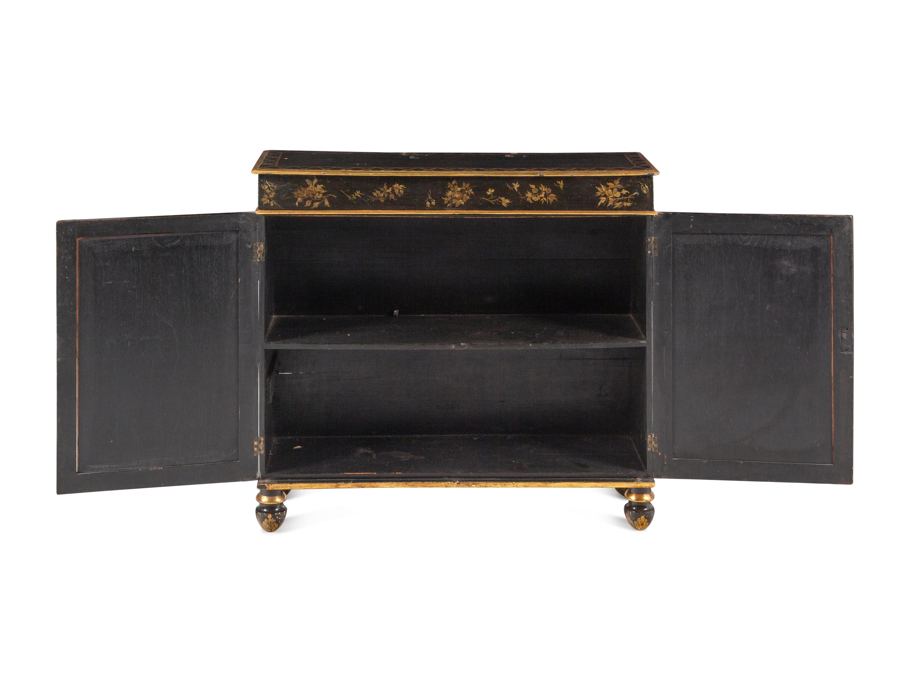 A Regency Black-Painted and Parcel-Gilt Japanned Cabinet