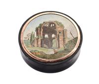 An Italian Tortoiseshell and Micromosaic Box Diameter 3 inches. — 19TH CENTURY
