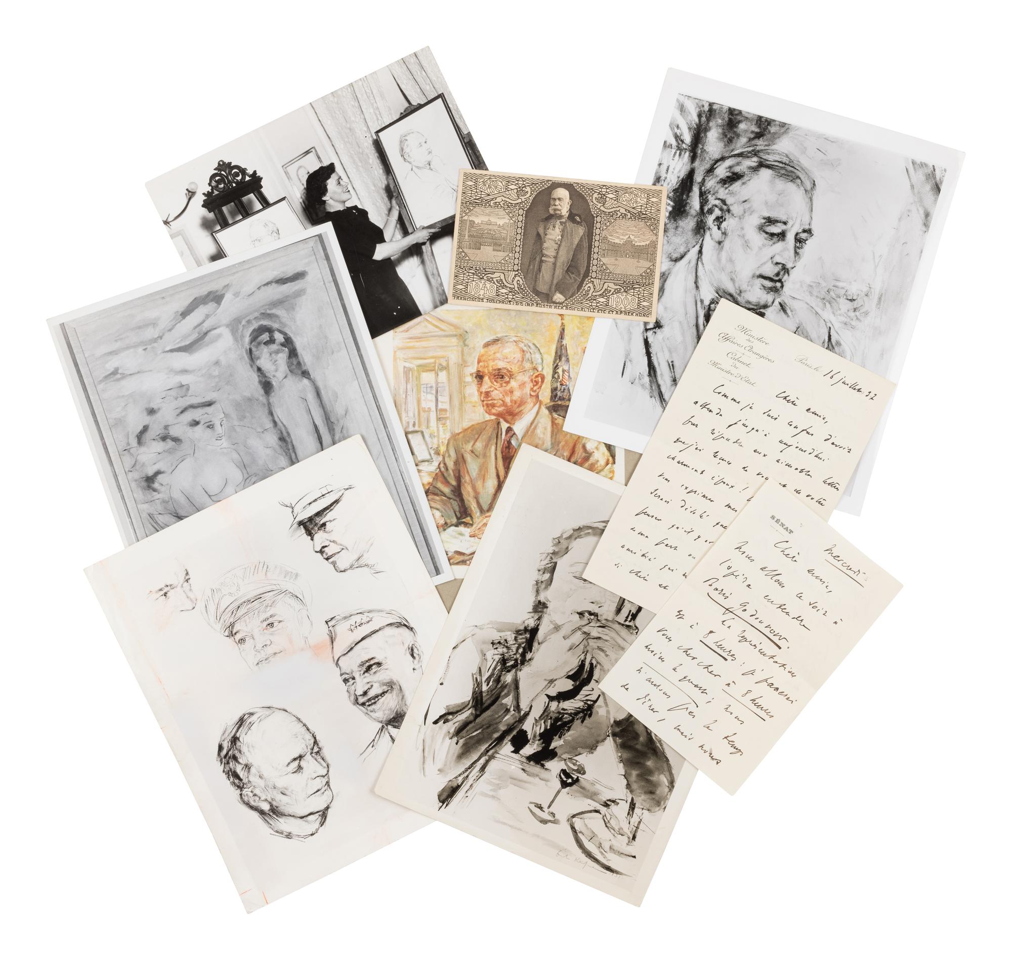 [KAUFMAN, Enit Zerner (1897-1961)] – An archive of material related to Enit Kaufman’s artistic career, including a group of ALSs from Anton Hanak to Kaufman, ALSs to her husband Edward ca 1944, files of carbon copies, exhibition announcements, official photographs of her paintings and portraits, photographs, press clippings, drafts of written works, costumes, and 27 books. Including a small group of notes and books inscribed by educator and reformer Dorothy Canfield Fisher.