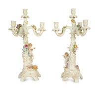 A Pair of German Porcelain Four-Light Figural Candelabras