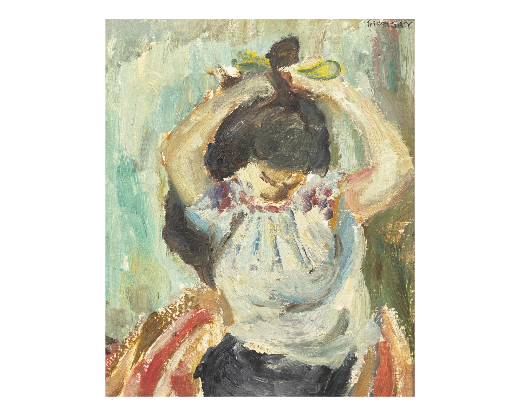 Woman Brushing Hair (1960) ; together with Lady in a Chair (1961), and Seated Nude (1970) as well as Crouching Nude (1966) by Edward Maher (American, 20th Century) (Four Works)