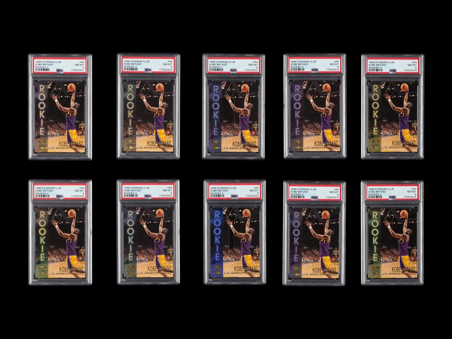 A Collection of 10 1996 Stadium Club Rookies 2 R9 Kobe Bryant Rookie Cards (PSA 8 NM-MT))