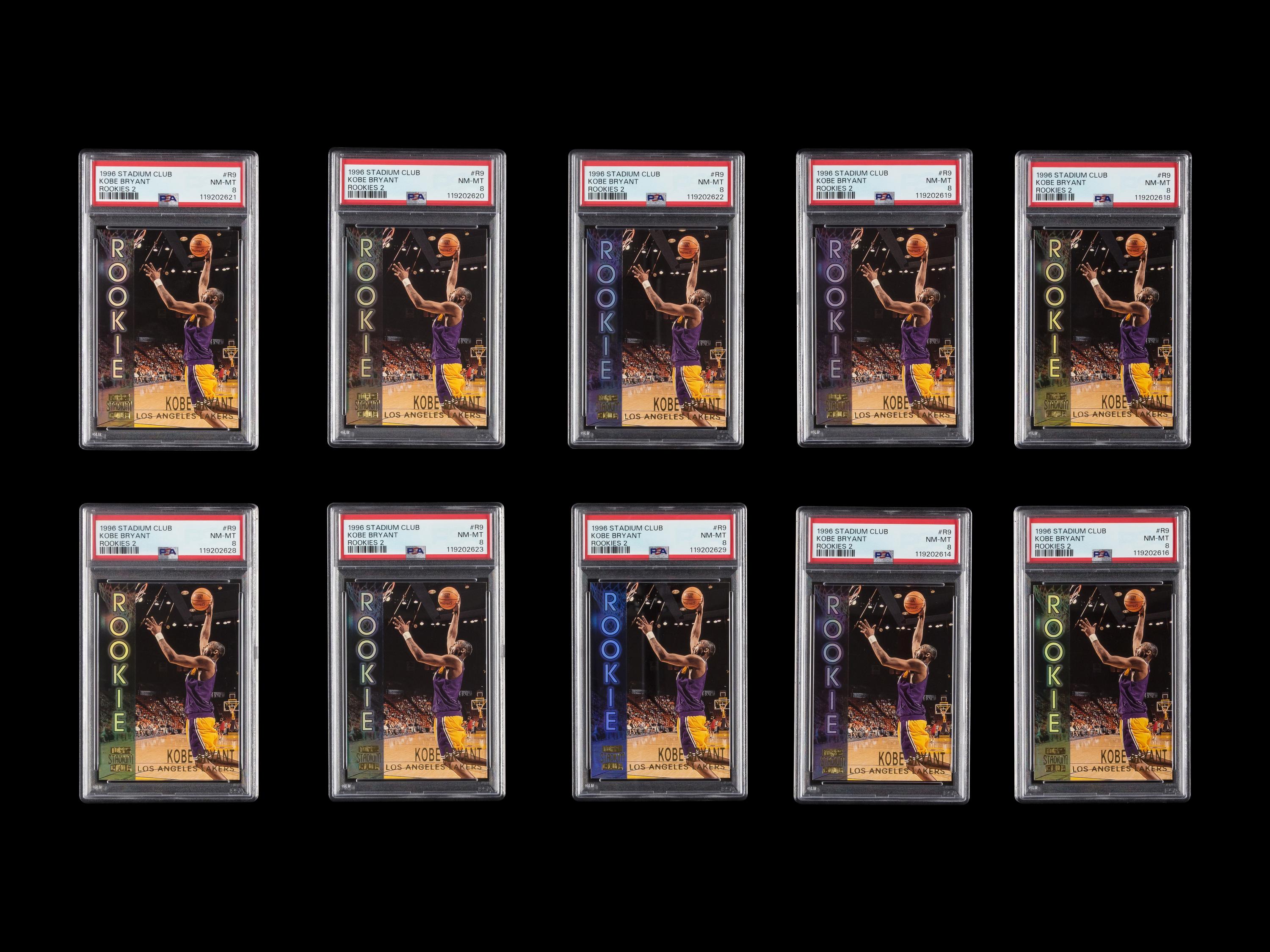 A Collection of 10 1996 Stadium Club Rookies 2 R9 Kobe Bryant Rookie Cards (PSA 8 NM-MT))