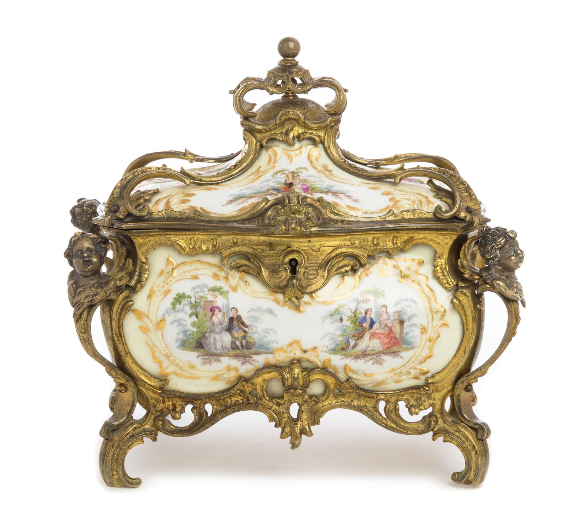 A Berlin (K.P.M.) Gilt Bronze Mounted Porcelain Table Casket Width 11 inches. — 19TH CENTURY