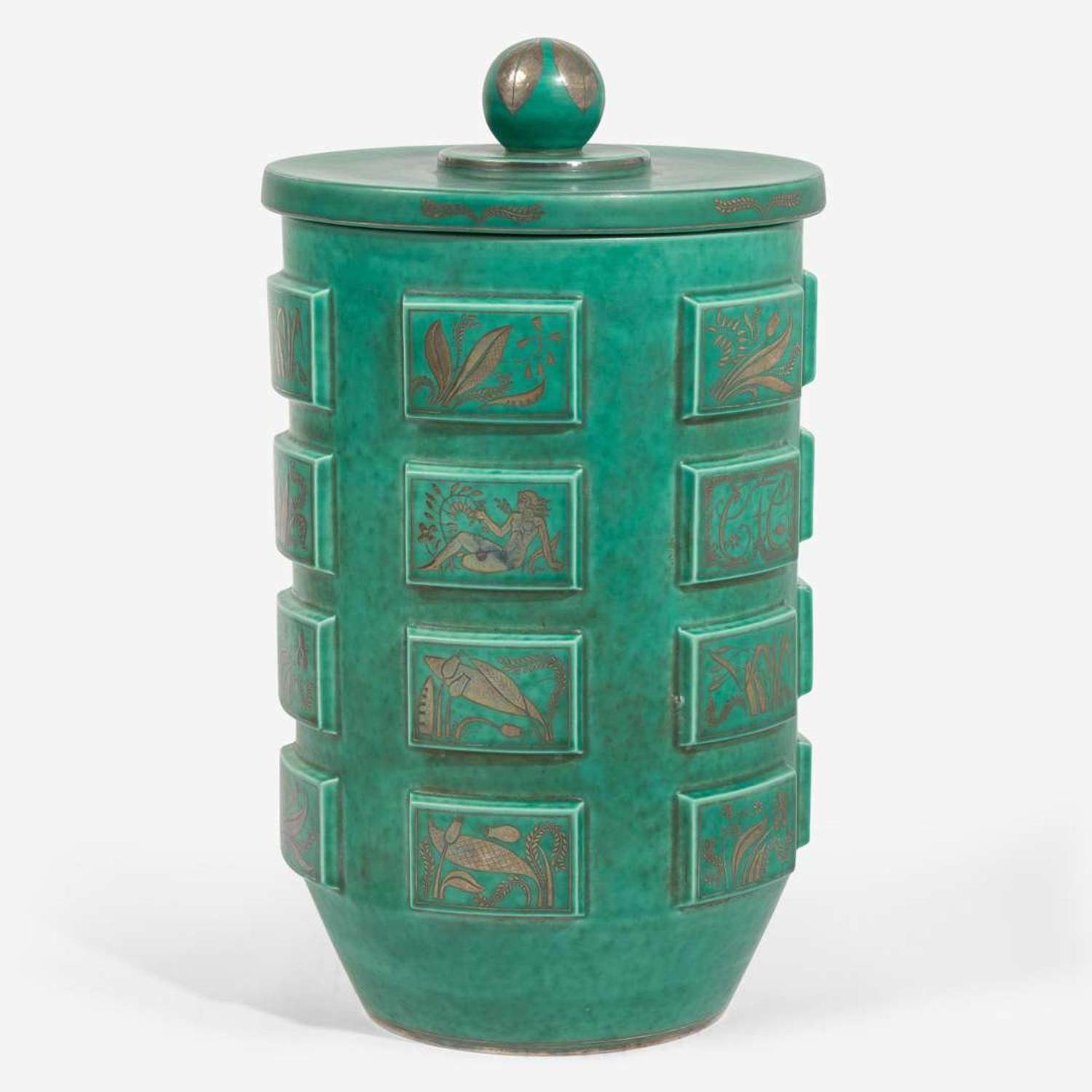 Wilhelm Kåge (Swedish, 1889-1960) Fine Large Lidded Argenta Vessel, Gustavsberg, Sweden, 1930s