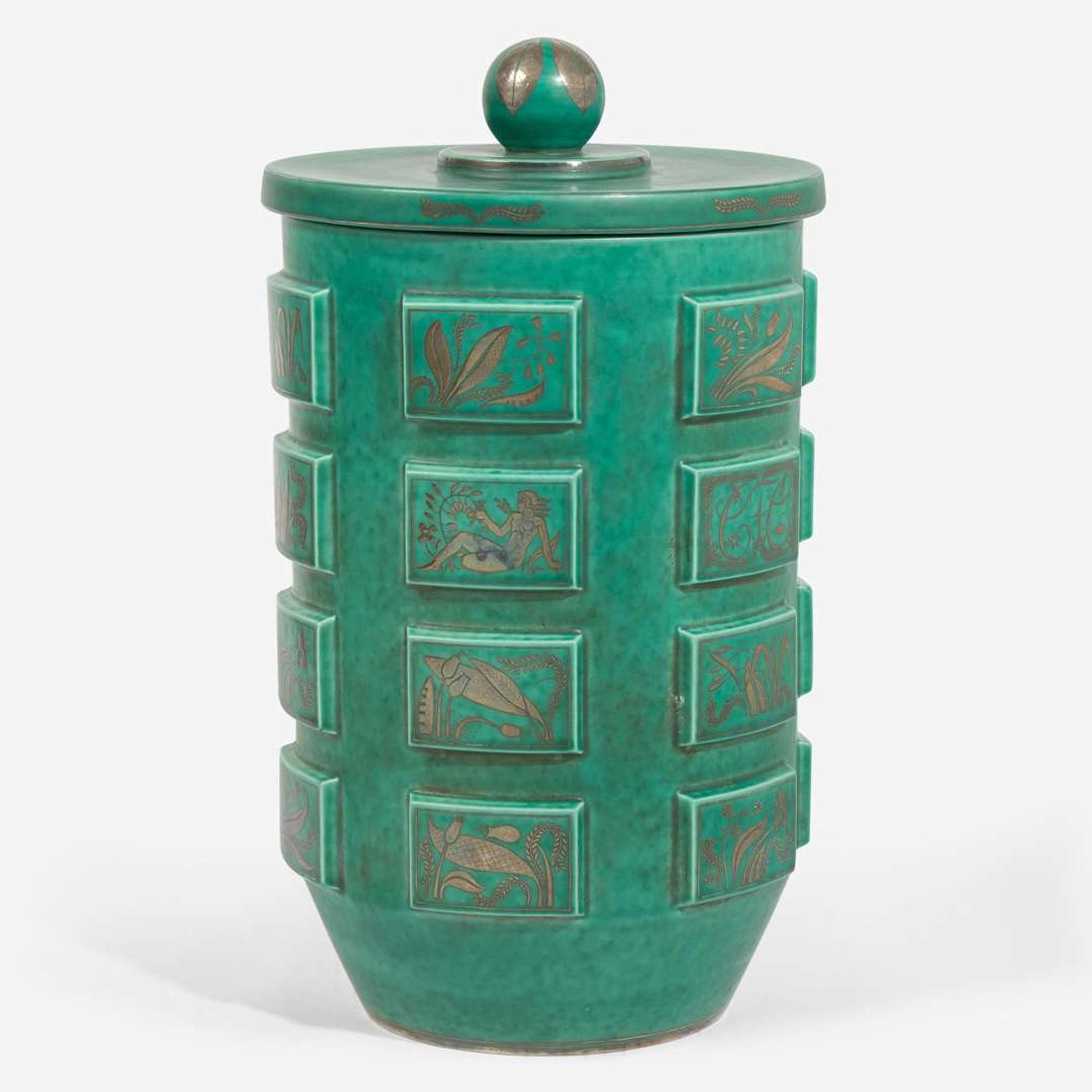 Wilhelm Kåge (Swedish, 1889-1960) Fine Large Lidded Argenta Vessel, Gustavsberg, Sweden, 1930s