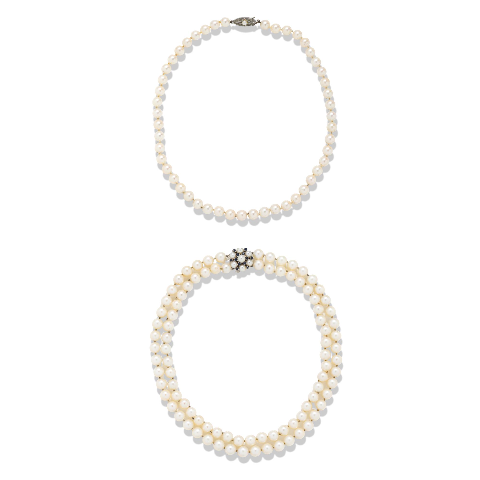 TWO CULTURED PEARL NECKLACES