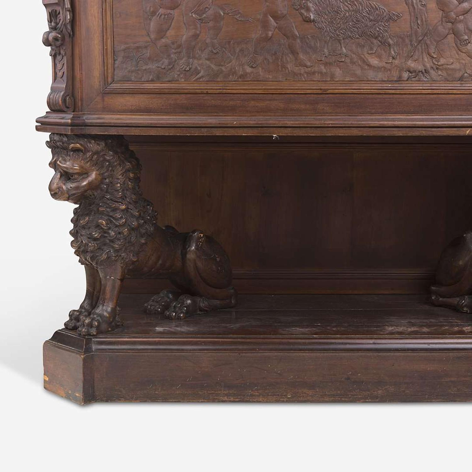 A Renaissance Revival Carved Walnut Chest on Stand Italian, 19th century
