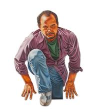 Two works: Male in Purple Shirt and Male in Tan Shirt
