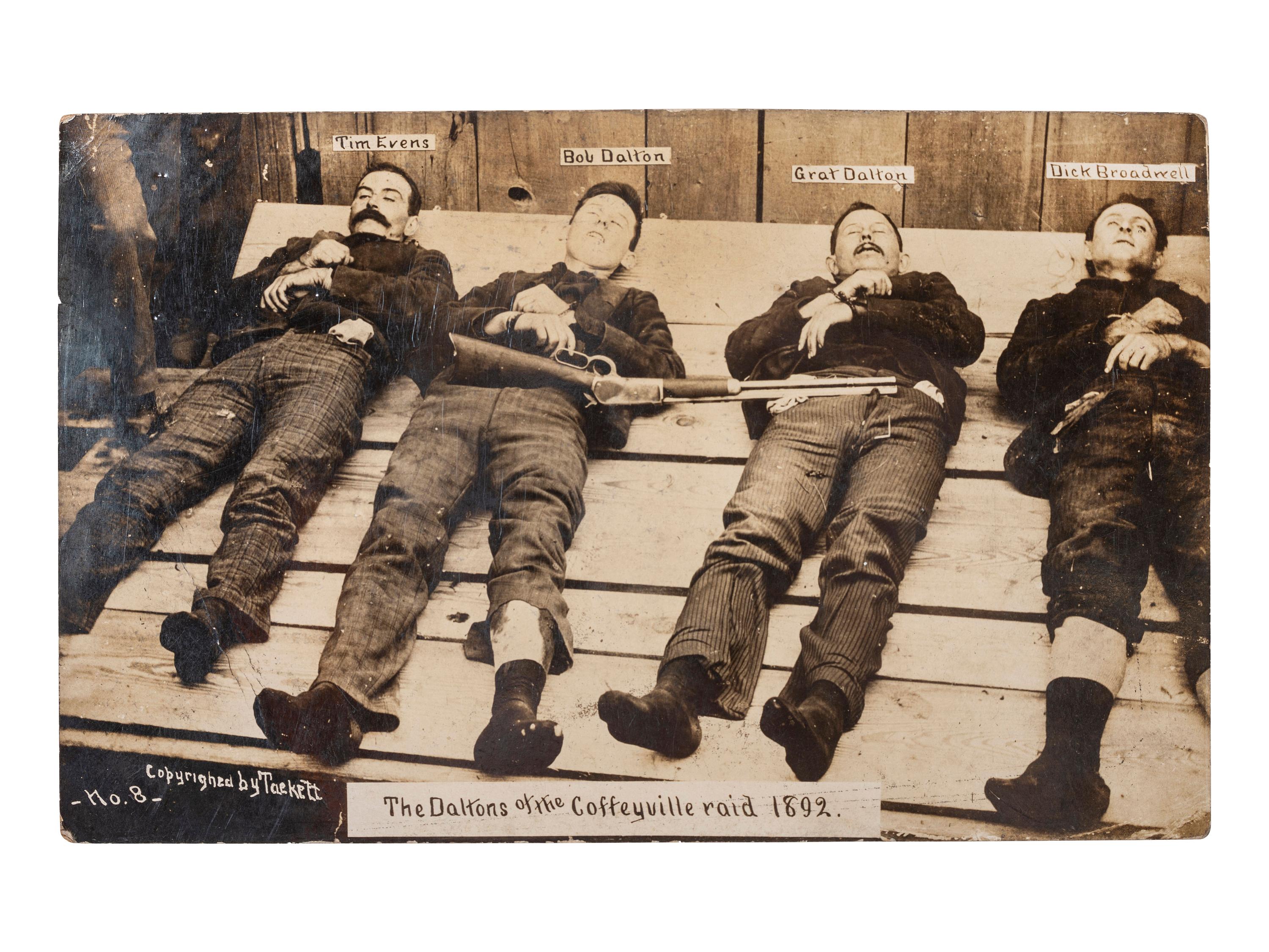 [OUTLAWS]. TACKETT, John, photographer. The Daltons of the Coffeyville raid, 1892 . Coffeyville, KS: ca early 20th century.
