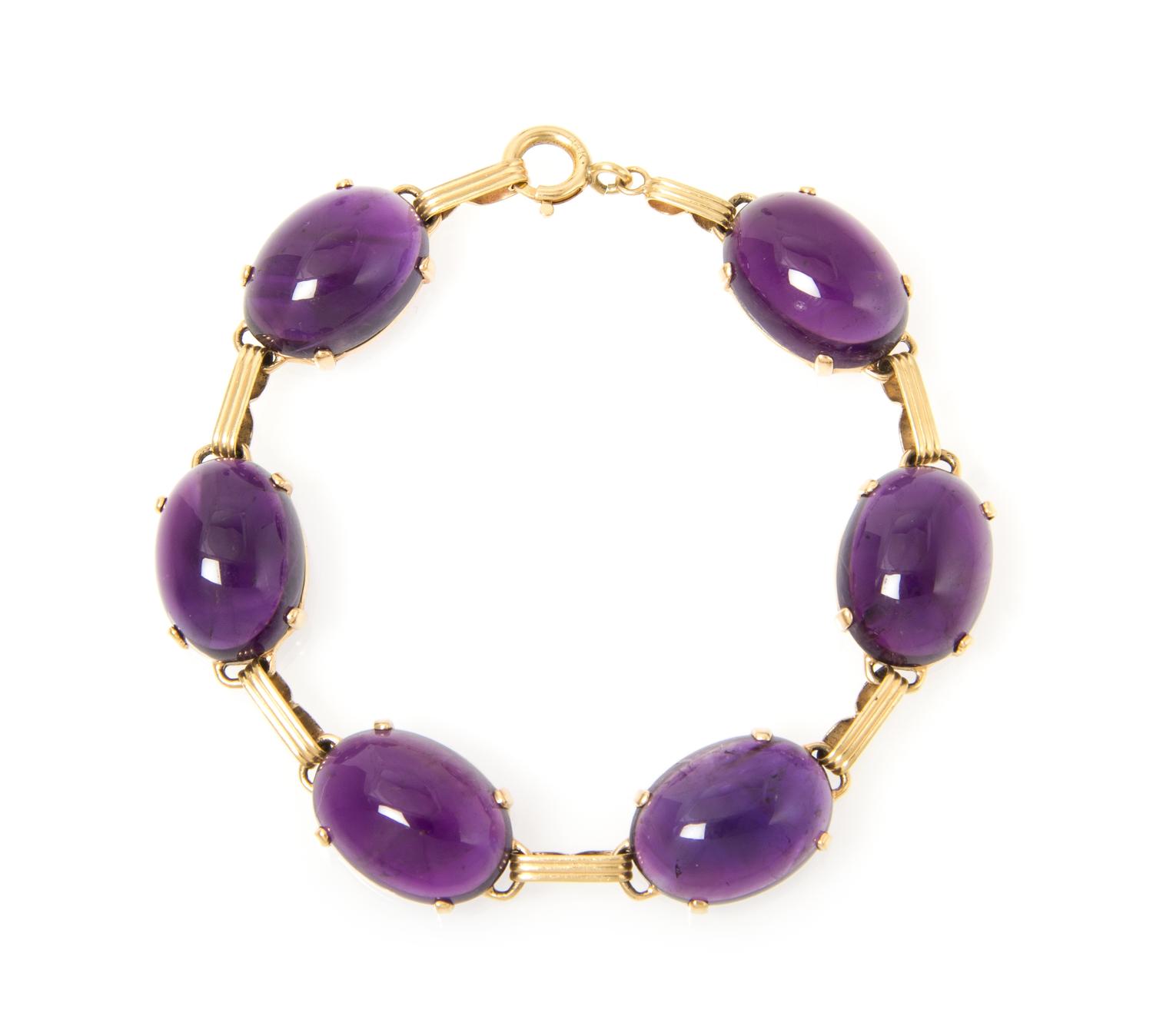 A Collection of 14 Karat Yellow Gold and Amethyst Jewelry, 24.20 dwts.