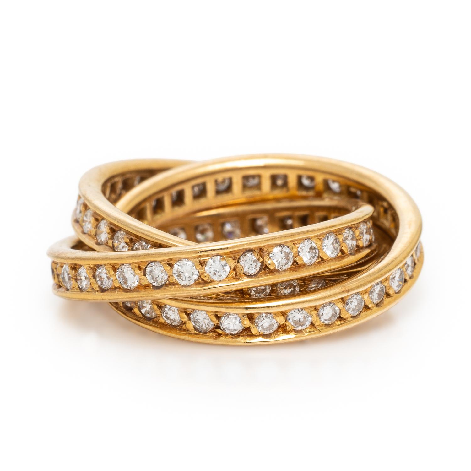 CARTIER, YELLOW GOLD AND DIAMOND 'TRINITY' ROLLING RING