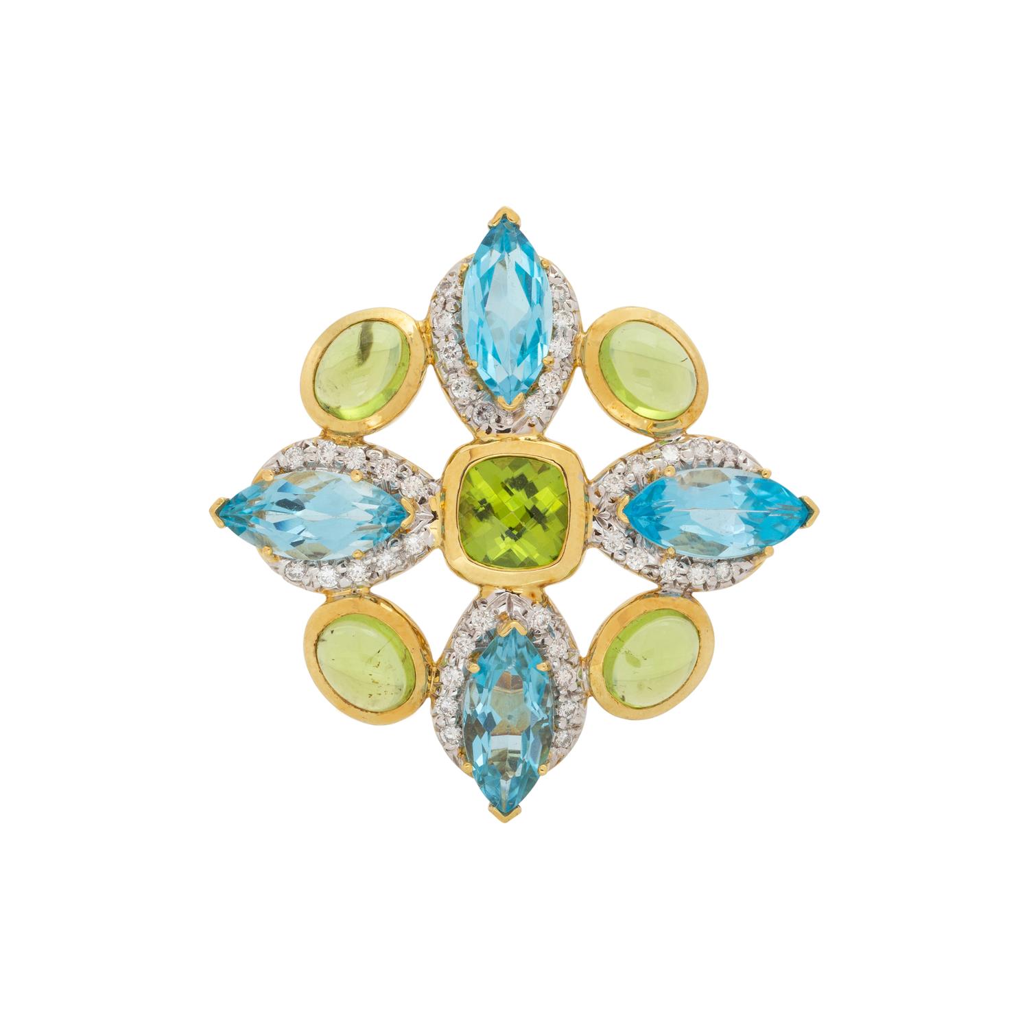 MAZ, DIAMOND, AND MULTIGEM BROOCH/PENDANT